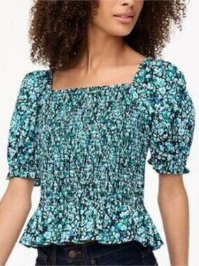 J. CREW | Cotton Poplin Smocked Top Floral Blouse | Sz. XS